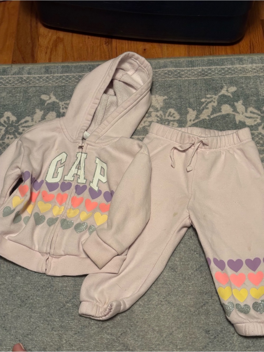 GAP Light Pink Hoodie & Joggers Set with Rainbow Hearts